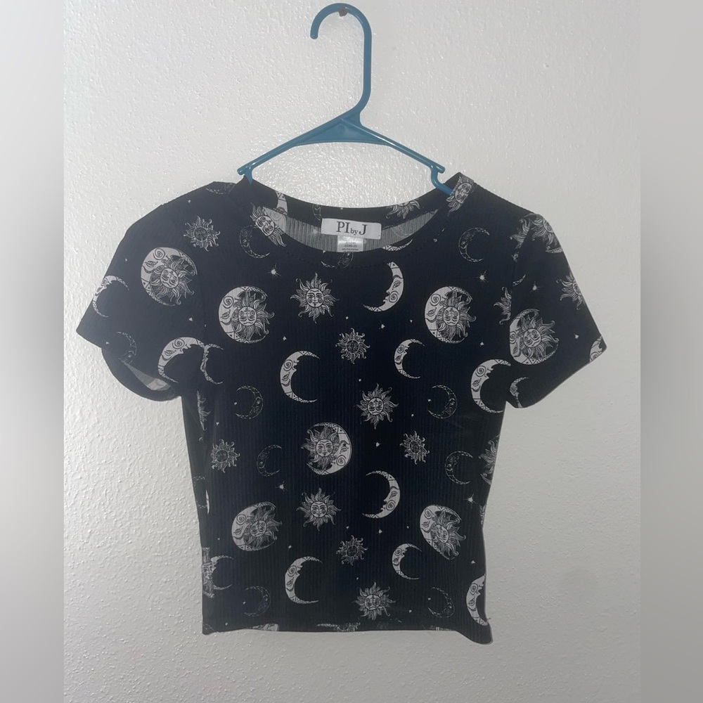 Y2K Baby Tee Celestial Moon Stars And Sun